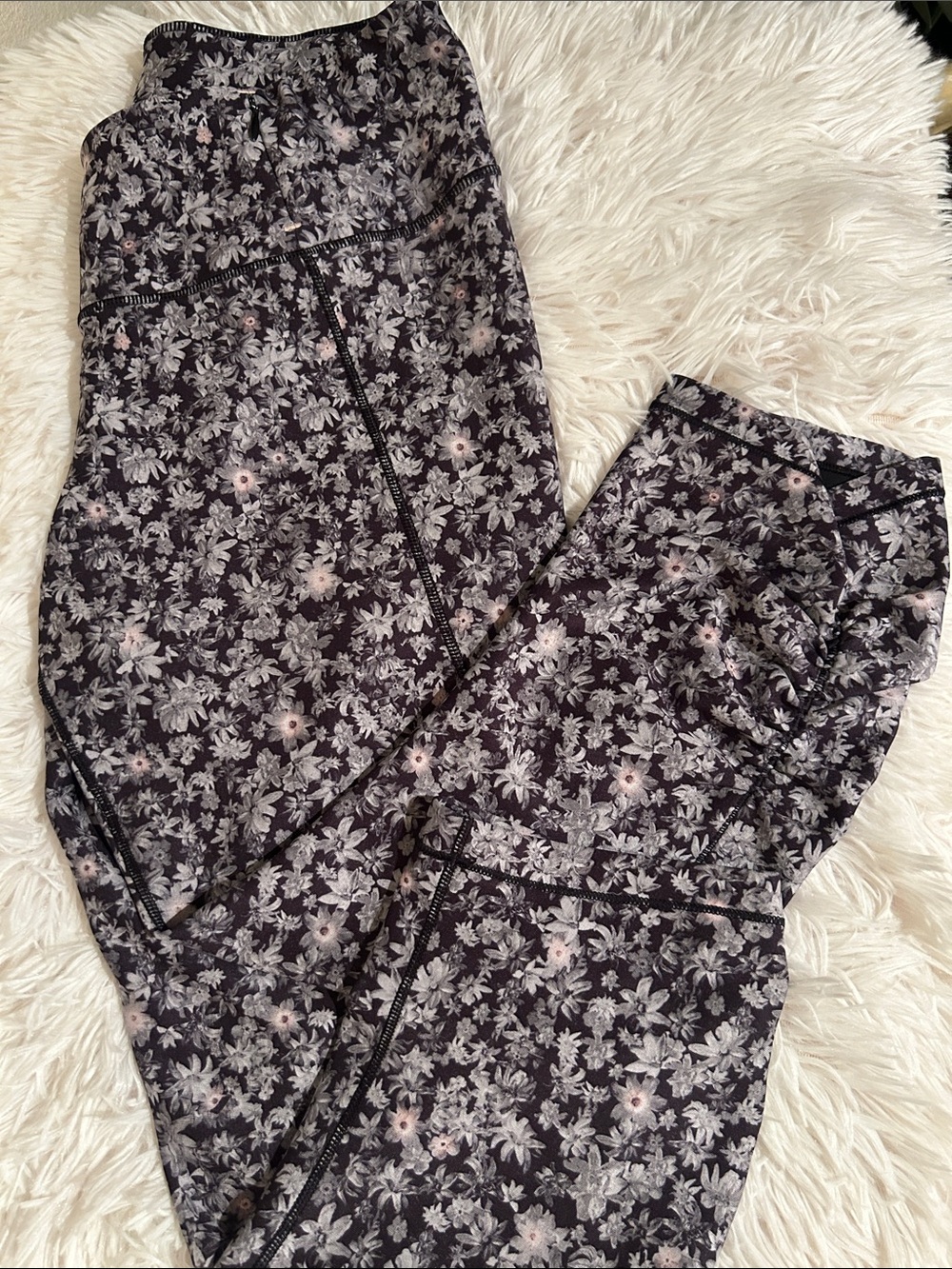 Floral Print Women's Leggings - Black/Pink